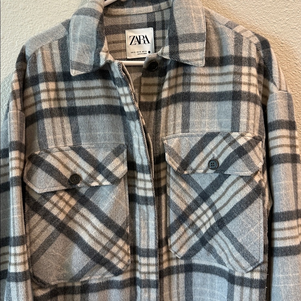 Zara Black and Cream Plaid flannel Shirt